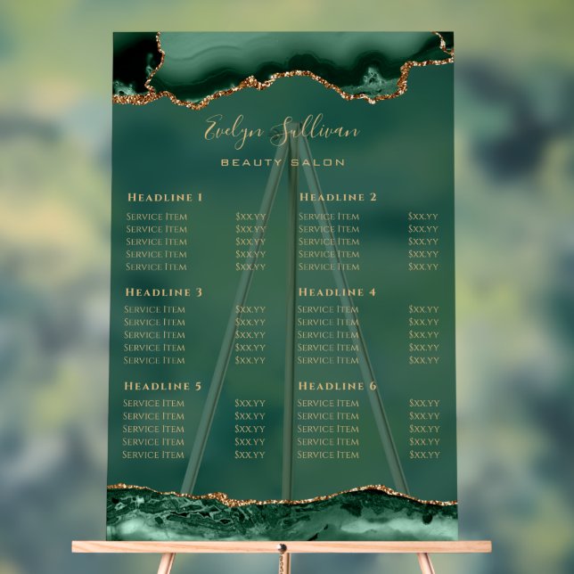 Transparent Emerald Green Gold Agate Price List Acrylic Sign (Neutral)