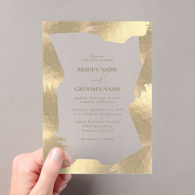 Transparent Faux Gold Foil Border Clear Wedding Acrylic Invitations (Insitu (Handheld))
