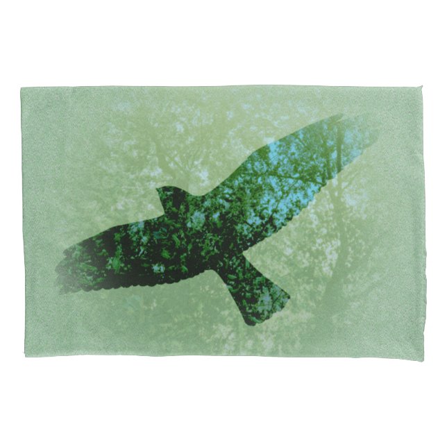 Transparent Flying Black Crow Green Trees Photo Pillowcase (Front-Left)