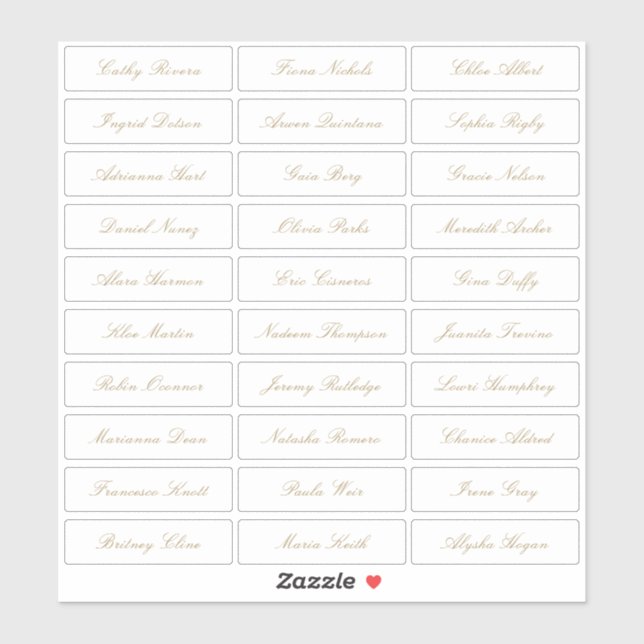 Transparent gold classic elegant script guest name (Sheet)