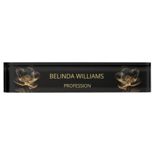Transparent Gold Roses Black Nameplate