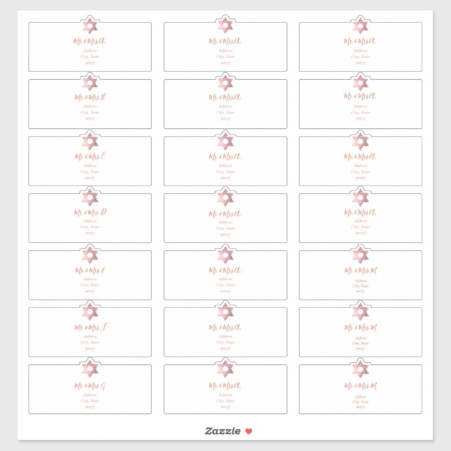 Transparent Guest Address, Faux Rose Gold Star (Sheet)