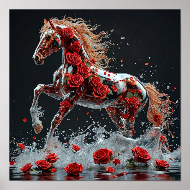 🌹 Transparent Horse Inside Rose Dreamy Fantasy Poster (Front)