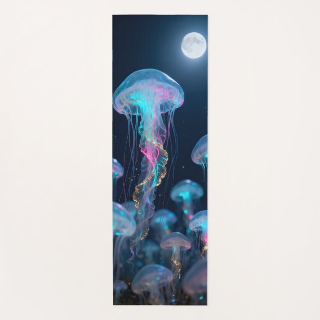 Transparent jellyfish in the moonlight yoga mat (Front)