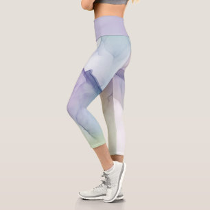 transparent light blue silk effect capri leggings