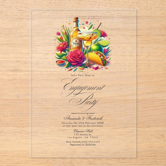Transparent Mexican Fiesta Engagement Party Acrylic Invitations (Front)
