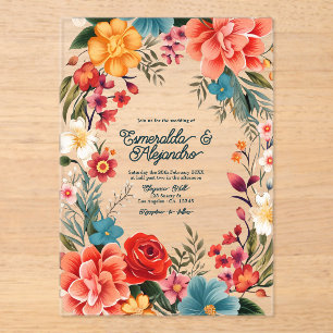 Transparent Mexican Fiesta Floral Wedding Acrylic Invitations