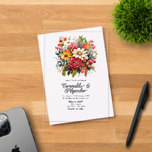 Transparent Mexican Fiesta Floral Wedding Acrylic Invitations