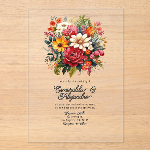 Transparent Mexican Fiesta Floral Wedding Acrylic Invitations