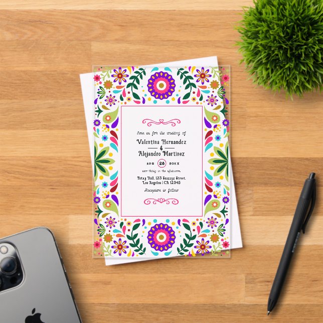 Transparent Mexican Fiesta Folk Art Wedding Acrylic Invitations (Insitu (Invitation Card))