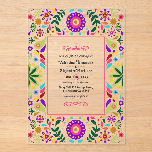 Transparent Mexican Fiesta Folk Art Wedding Acrylic Invitations
