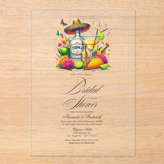 Transparent Mexican Fiesta Sombrero Bridal Shower Acrylic Invitations (Front)