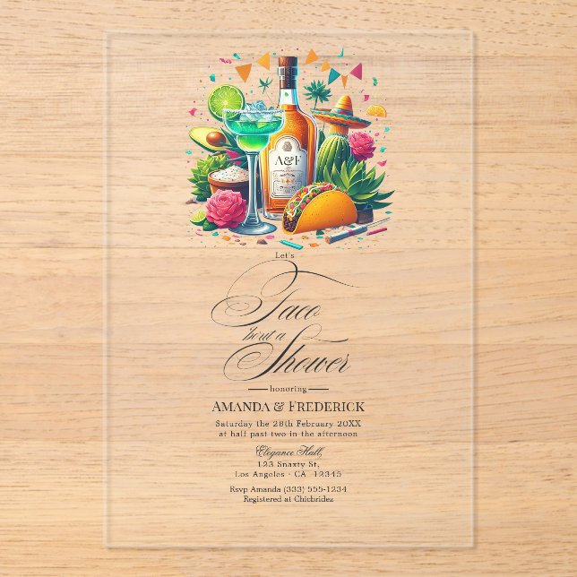 Transparent Mexican Fiesta Taco 'Bout a Shower Acrylic Invitations (Front)