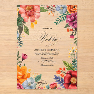 Transparent Mexican Fiesta Vibrant Floral Wedding Acrylic Invitations