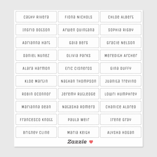 Transparent modern chic guest names sticker (Sheet)