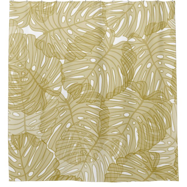 Transparent Monstera Leaves White Background Shower Curtain (Front)