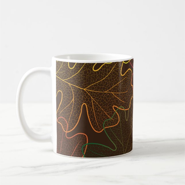 Transparent Oak Leaves, Autumn Pattern. Coffee Mug (Left)