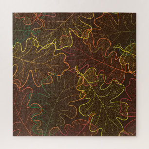 Transparent Oak Leaves, Autumn Pattern. Jigsaw Puzzle
