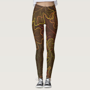 Transparent Oak Leaves, Autumn Pattern. Leggings