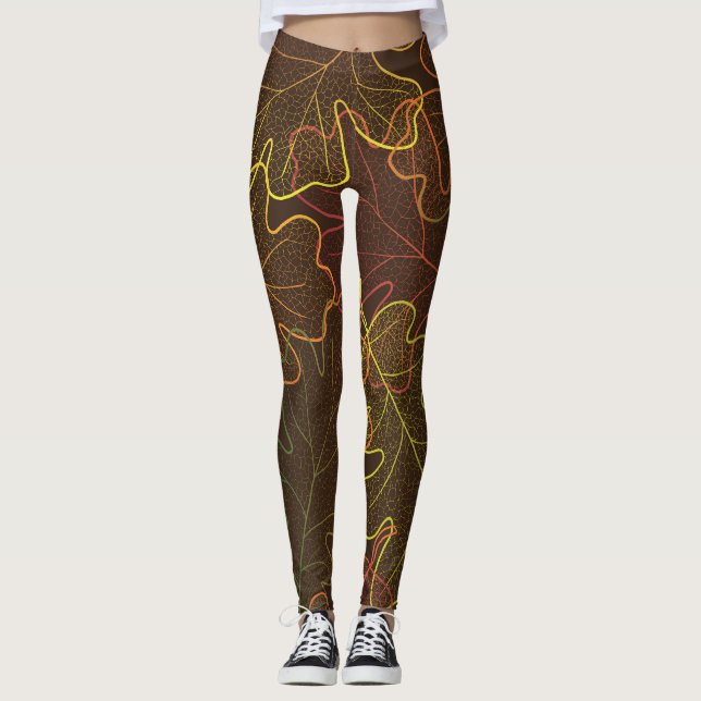 Transparent Oak Leaves, Autumn Pattern. Leggings (Front)