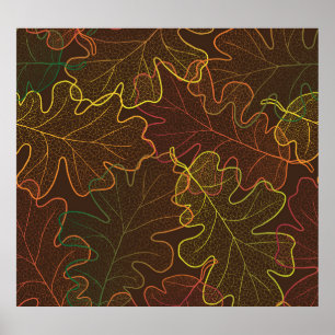 Transparent Oak Leaves, Autumn Pattern. Poster
