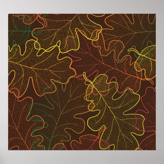 Transparent Oak Leaves, Autumn Pattern. Poster (Front)