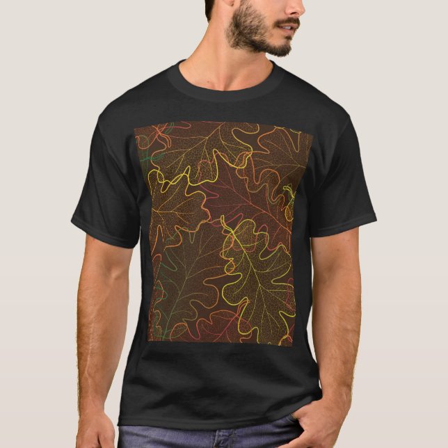 Transparent Oak Leaves, Autumn Pattern. T-Shirt (Front)