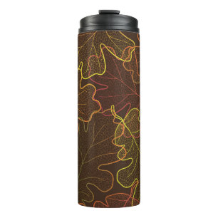 Transparent Oak Leaves, Autumn Pattern. Thermal Tumbler