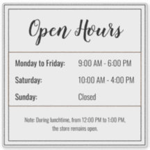 Transparent Open Hours Sticker