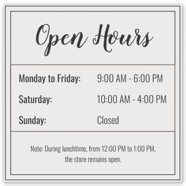 Transparent Open Hours Sticker (Front)