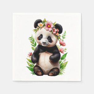 Transparent Panda Bear With Flowers Napkin