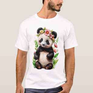 Transparent Panda Bear With Flowers T-Shirt