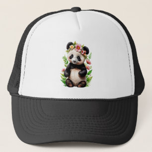 Transparent Panda Bear With Flowers Trucker Hat