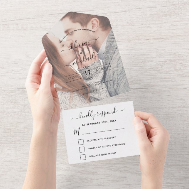 Transparent Photo Wedding Simple Modern All In One Invitation (Tearaway)