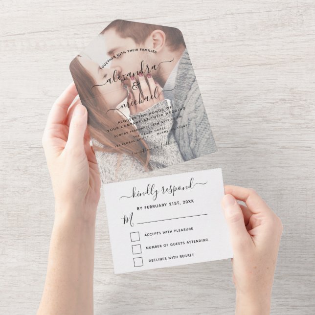Transparent Photo Wedding Simple Modern RSVP All In One Invitation (Tearaway)