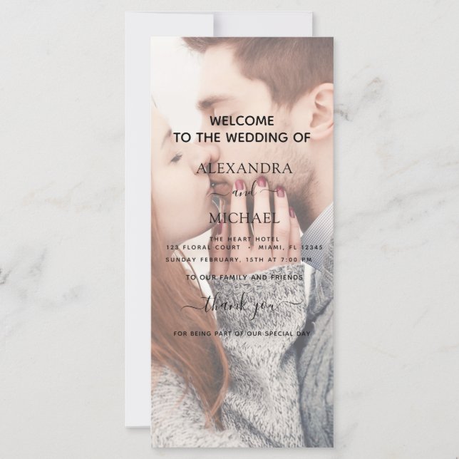 Transparent Photo Wedding Typography Program Card (Front)