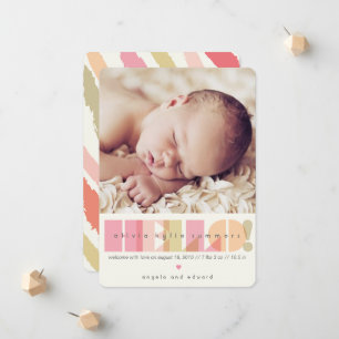 Transparent Pink 'HELLO' Typography Photo Birth Announcement