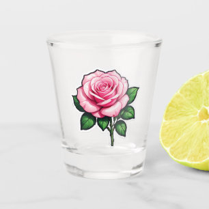 Transparent Pink Rose Flower Sticker Shot Glass