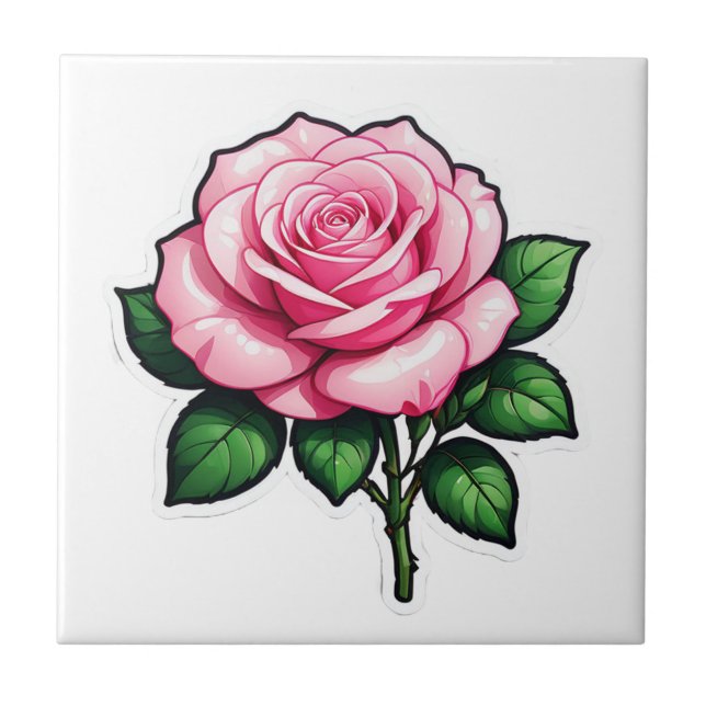 Transparent Pink Rose Flower Sticker Tile (Front)