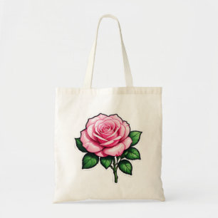 Transparent Pink Rose Flower Sticker Tote Bag