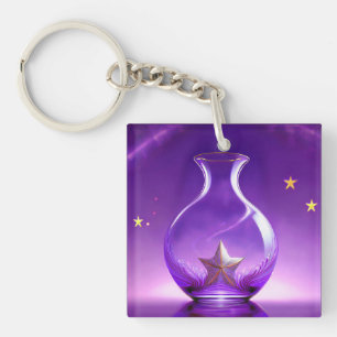 Transparent Purple Vase With Star All Under Dome Key Ring