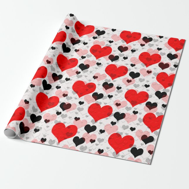 Transparent Red Black Love Shape Heart Wrapping Paper (Unrolled)