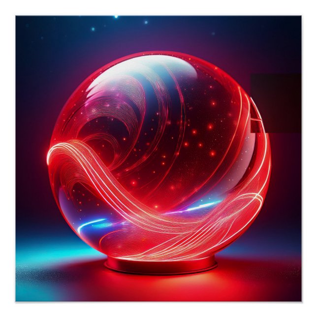Transparent Reflective  Red Globe With Starbursts Poster (Front)