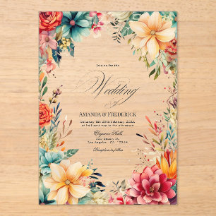 Transparent Romantic Mexican Fiesta Floral Wedding Acrylic Invitations