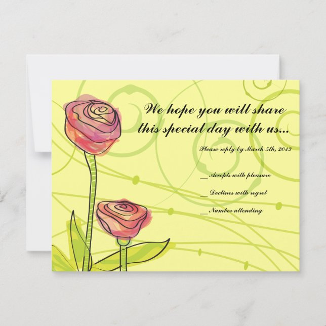 Transparent Roses Bat Mitzvah Reply Card (Front)