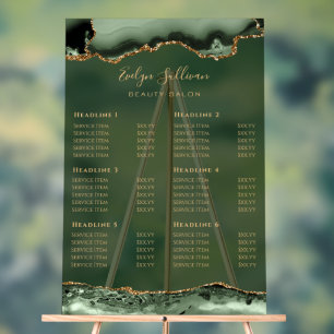 Transparent Sage Green Gold Agate Price List Acrylic Sign