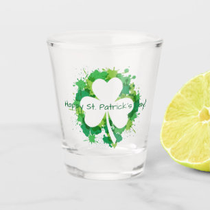 Transparent Shamrock with Green Paint Splatters Shot Glass