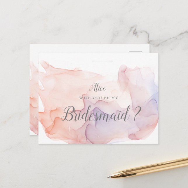 Transparent Silk Modern Bridesmaid Invitation Postcard (Front/Back In Situ)