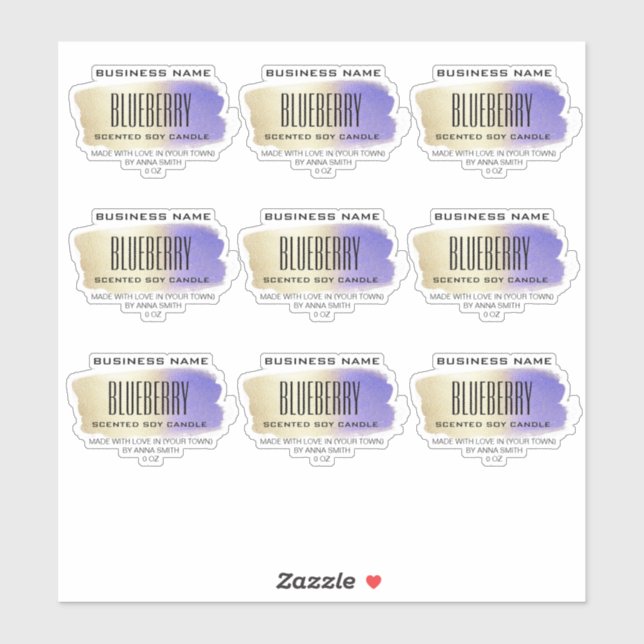 Transparent Soy Candle Labels Blue And Gold Brush (Sheet)