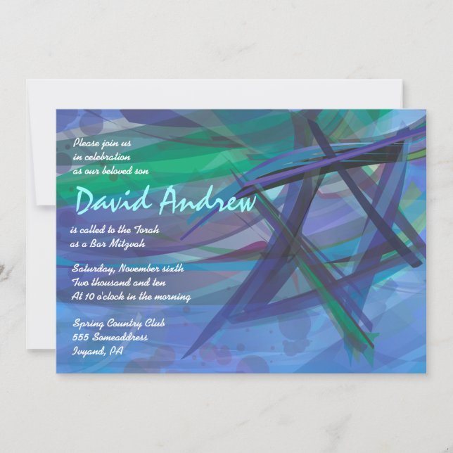 TRANSPARENT STAR Bat Bar Mitzvah Invitation blue (Front)